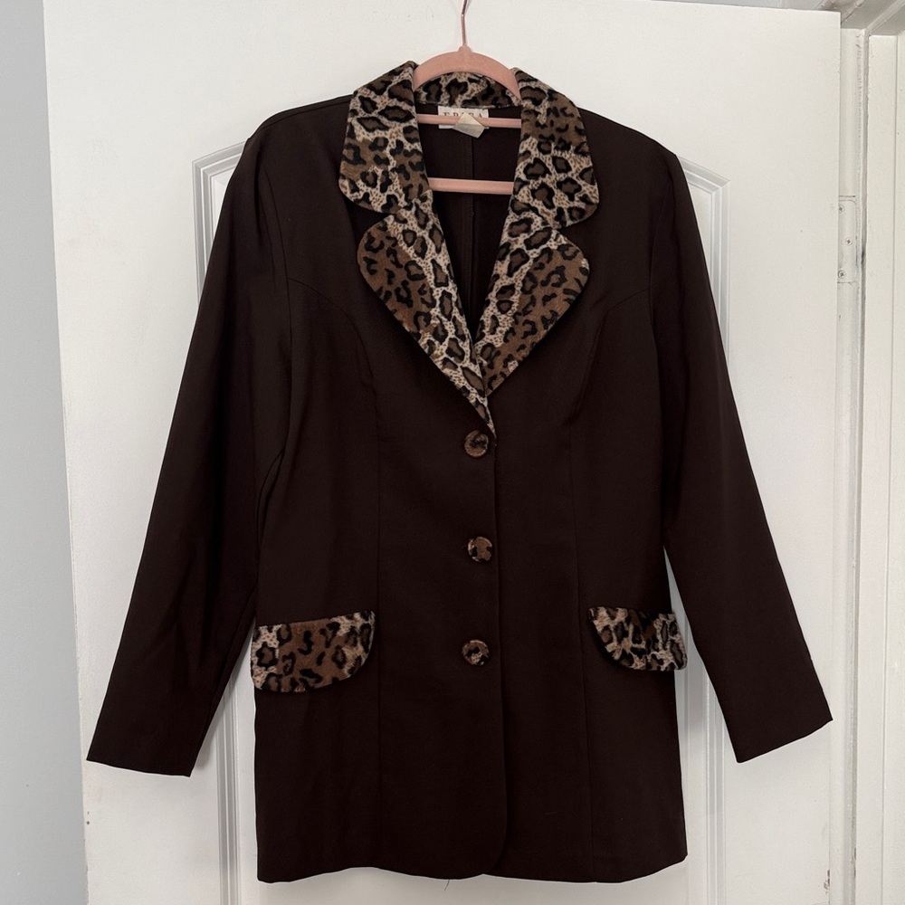 Leopard Trim Black Women's Coat